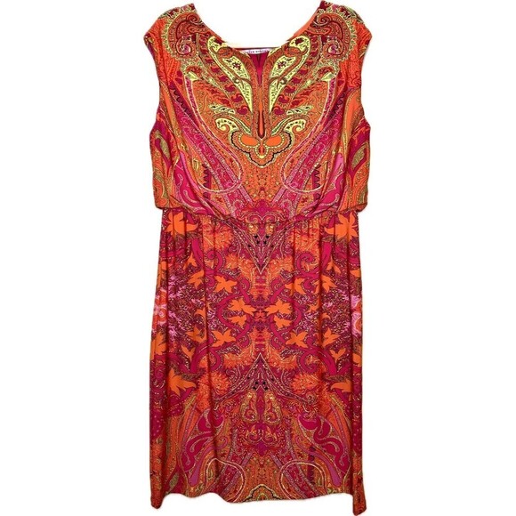 Peter Nygard Women’s Dress Large Multicolored Retro Print Sleeveless Fairy - Picture 1 of 8